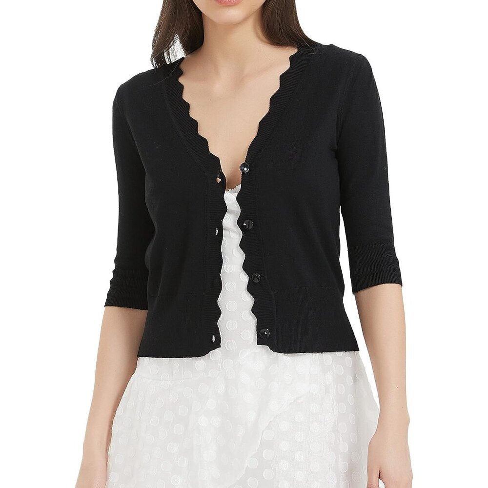 Women's Cropped Knit Cardigan Lightweight V-neck Button Short Sleeve